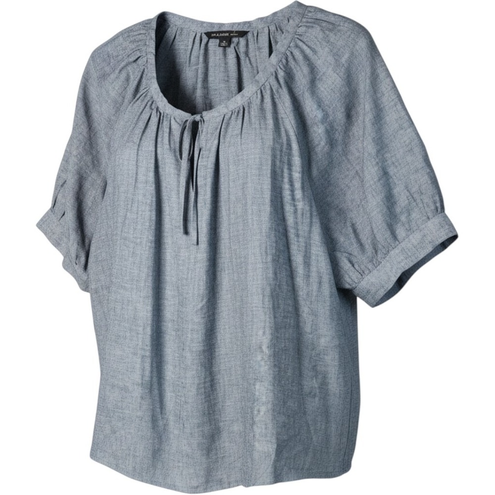 Zac & Rachel Woman Blue Linen Blend Short Sleeve Peasant Blouse 1X